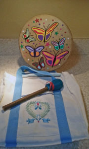 Butterfly drum, beater and bag